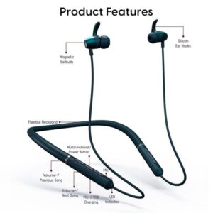 Ambrane Neckband Wireless Bassband Pro Bluetooth, Thunder sound quality (Teal Blue)