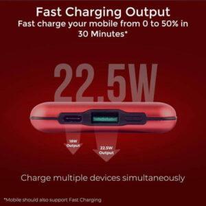 Ambrane Power Bank 10000 mAh | PowerLit Pro Polymer with type C port (Red)