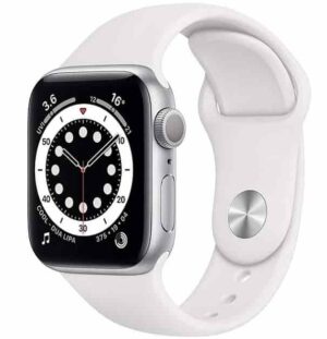 Apple Watch Series 6 (GPS+Cellular, 44mm) Silver Case with White Sport Band Smartwatch