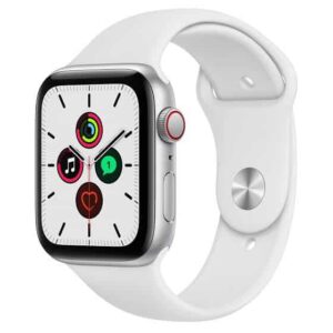 Apple Watch SE (GPS + Cellular, 44mm) Silver Case with White Sport Band Smartwatch