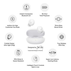 Realme Buds Q (White) Earbuds in Ear True Wireless, Compatible with all Android and iOS smartphones, 20 hour total Playback