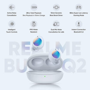 Realme Buds Q2 Earbuds (Grey) Active Noise Cancellation (ANC) 28 Hours Playtime Extra Long Battery Life Perfect for audio, video, movies and Gaming