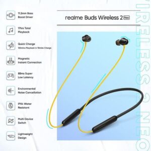 Realme Buds Wireless 2 Neo Neckband Bluetooth Earphones with Type-C Fast Charge,10mins Charge for 120mins Playback & up to 17 hours Total Playback