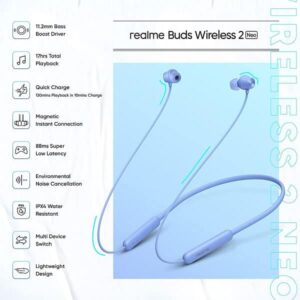 Realme Buds Wireless 2 Neo Neckband (Blue) Earphones with Type-C Fast Charge,10mins Charge for 120mins Playback & up to 17 hours Total Playback
