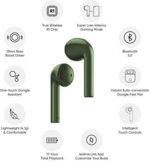 Realme Buds Air Neo Earbuds True Wireless Deep Bass, Super Low latency gaming mode, 17 hour playback, 13mm Dynamic Bass Boost Driver, Intelligent Touch Controls