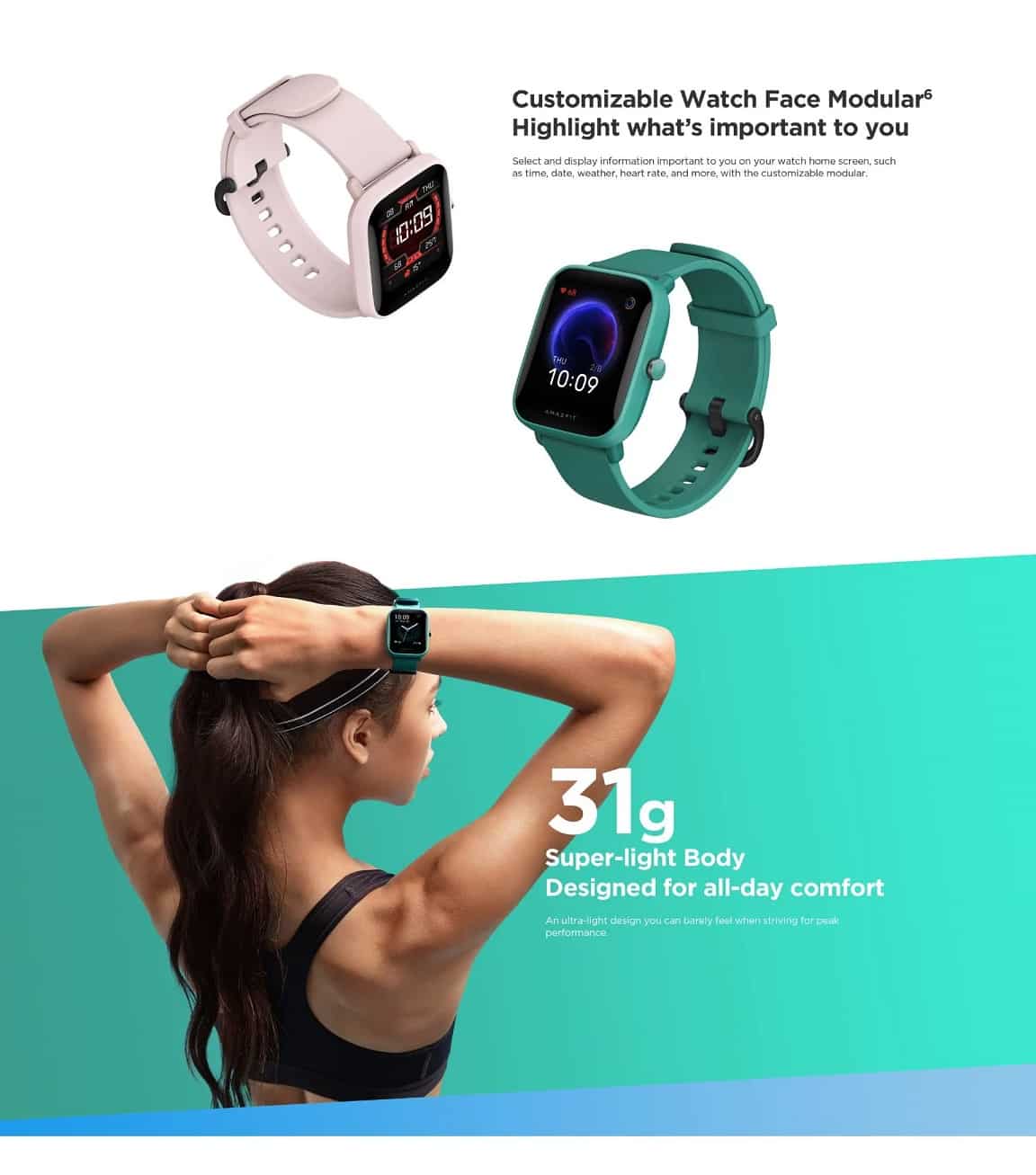 Amazfit Bip U Smart Watch, SpO2 & Stress Monitor, 3.63 (1.43"(3.6cm)) HD Color Display, 60+ Sports Modes, Breathing Training, 50+ Watch Faces zopic