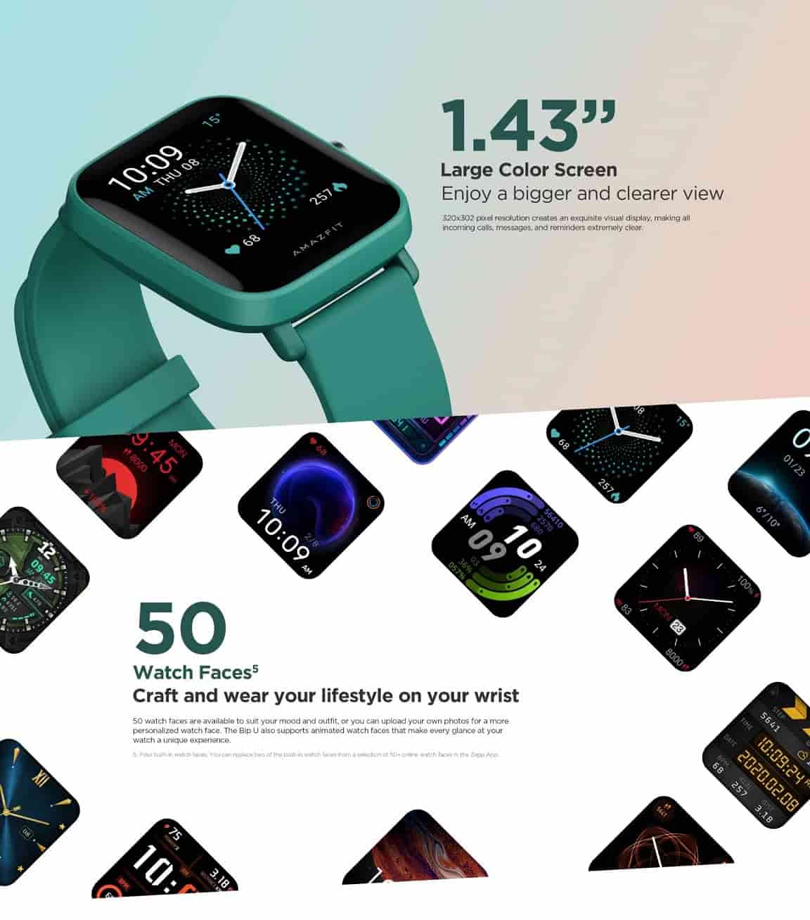 Amazfit Bip U Smart Watch, SpO2 & Stress Monitor, 3.63 (1.43"(3.6cm)) HD Color Display, 60+ Sports Modes, Breathing Training, 50+ Watch Faces zopic