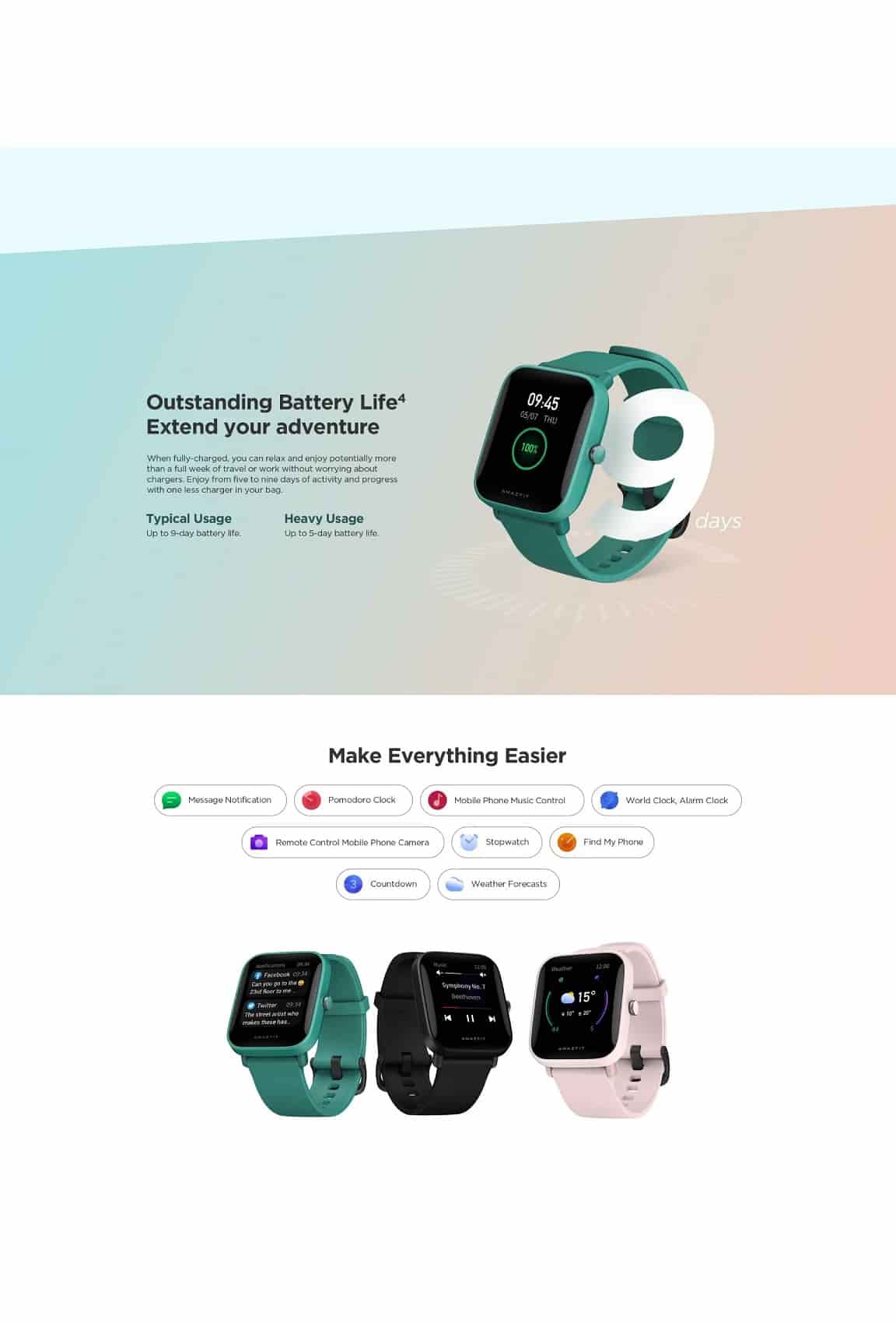 Amazfit Bip U Smart Watch, SpO2 & Stress Monitor, 3.63 (1.43"(3.6cm)) HD Color Display, 60+ Sports Modes, Breathing Training, 50+ Watch Faces zopic