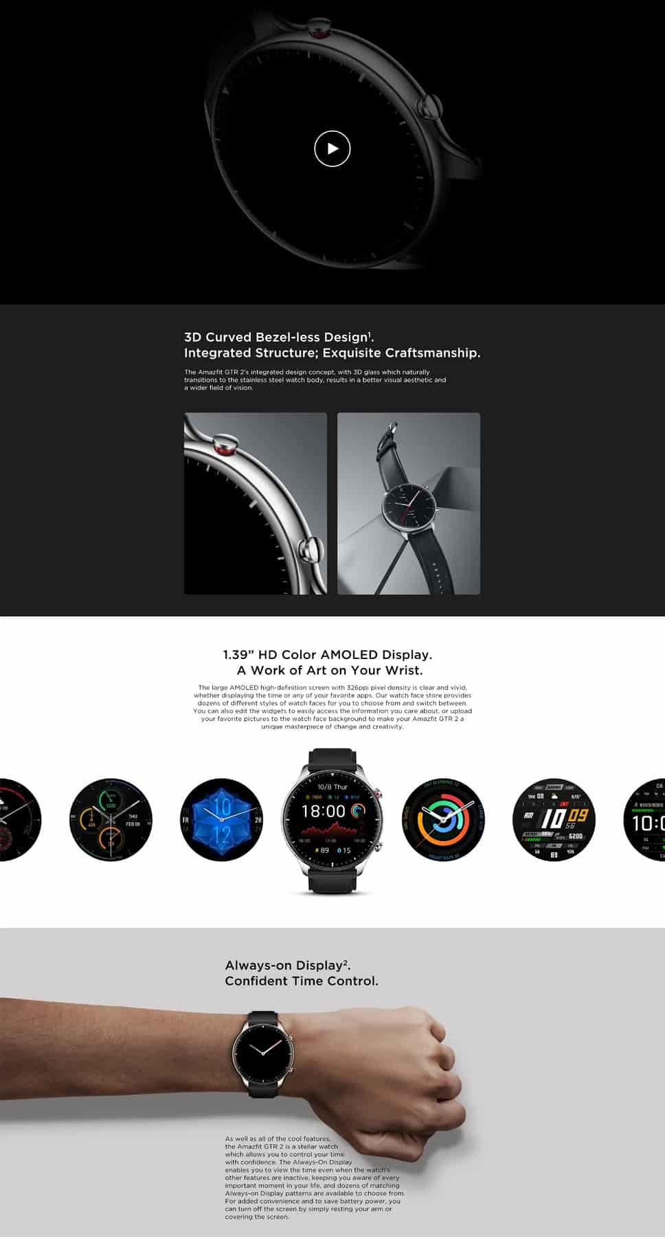 zopic Amazfit GTR 2 Smartwatch 1.39" AMOLED Display, Built-in GPS, Bluetooth Phone Calls, 3GB Music Storage, 14-Day Battery Life, 90 Sports Modes (Sport Edition) | zopic