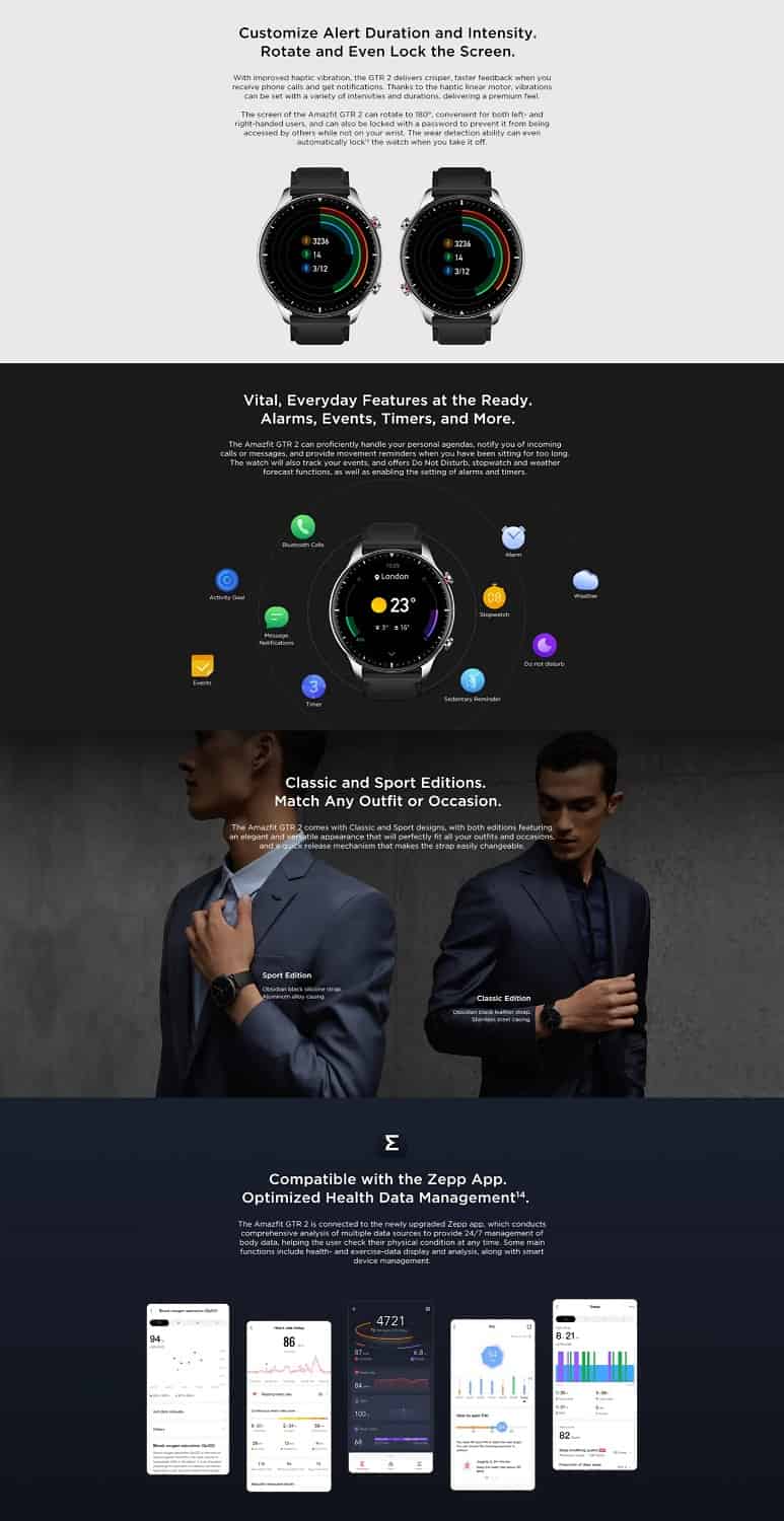 zopic Amazfit GTR 2 Smartwatch 1.39" AMOLED Display, Built-in GPS, Bluetooth Phone Calls, 3GB Music Storage, 14-Day Battery Life, 90 Sports Modes (Sport Edition) | zopic