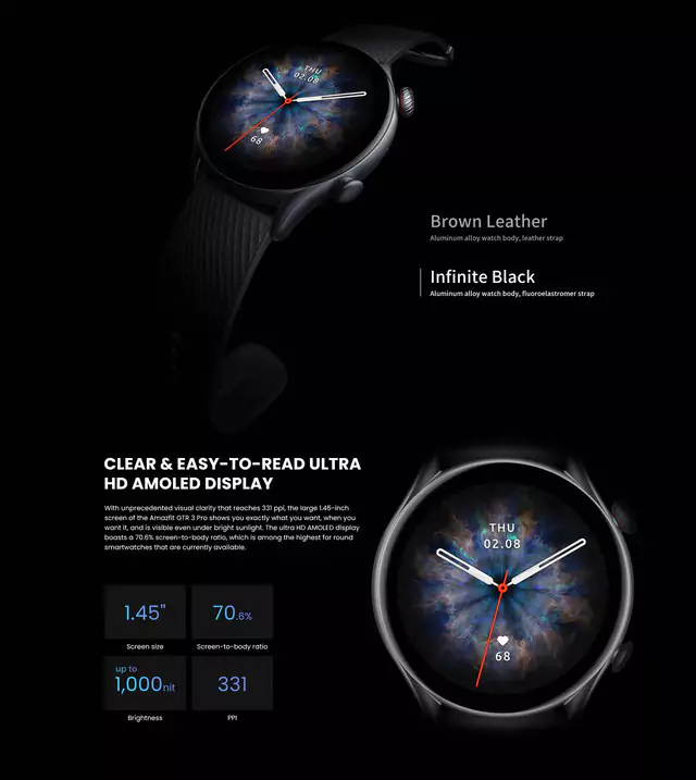Amazfit GTR 3 Pro Smartwatch with Bluetooth Phone Calls, GPS, WiFi, 12-Day Battery Life, 150 Sports Modes, 1.45”AMOLED Display, Blood Oxygen Heart Rate Tracking | zopic