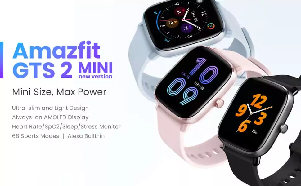zopic Amazfit GTS2 Mini Smartwatch (New Version) with Always-on AMOLED Display, SpO2, 14 Days Battery Life, 68 Sports Modes, GPS, HR, Sleep & Stress Monitoring | zopic