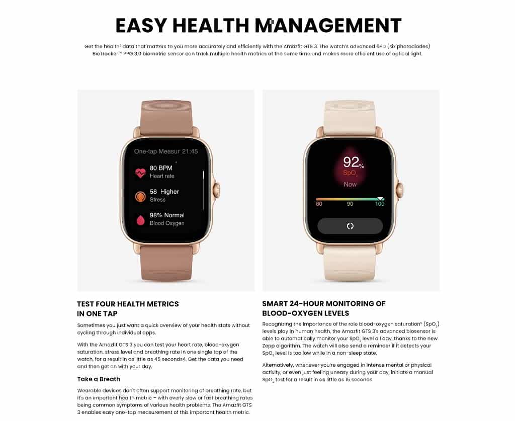 zopic Amazfit GTS 3 Smartwatch with Heart Rate, SpO2, Sleep, Stress, Female Cycle Monitoring, Sports Watch with 150+ Sports Modes, GPS, 5 ATM Waterproof | zopic