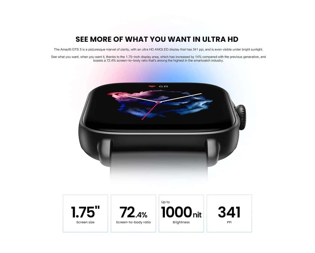 zopic Amazfit GTS 3 Smartwatch with Heart Rate, SpO2, Sleep, Stress, Female Cycle Monitoring, Sports Watch with 150+ Sports Modes, GPS, 5 ATM Waterproof | zopic
