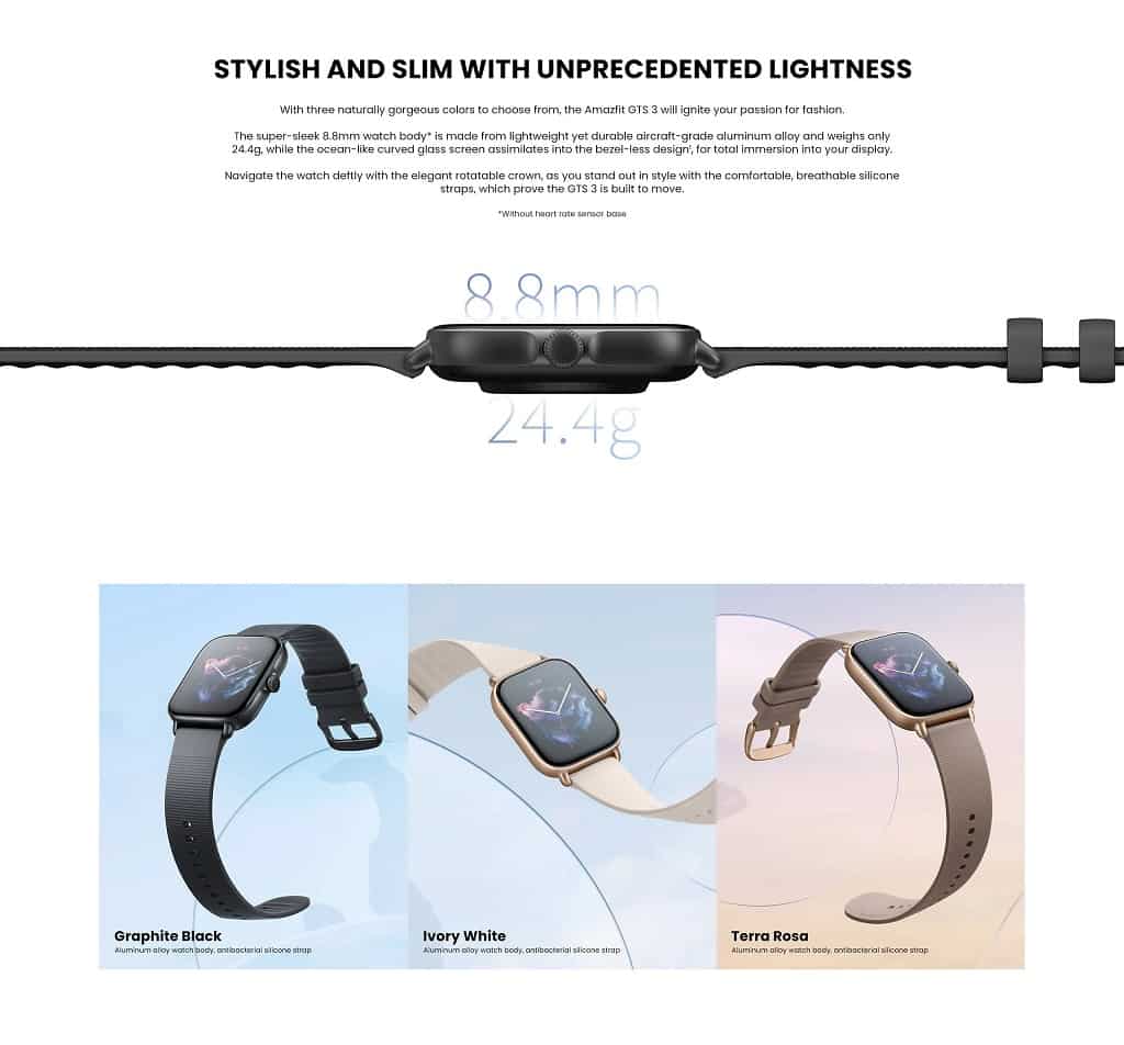 zopic Amazfit GTS 3 Smartwatch with Heart Rate, SpO2, Sleep, Stress, Female Cycle Monitoring, Sports Watch with 150+ Sports Modes, GPS, 5 ATM Waterproof | zopic