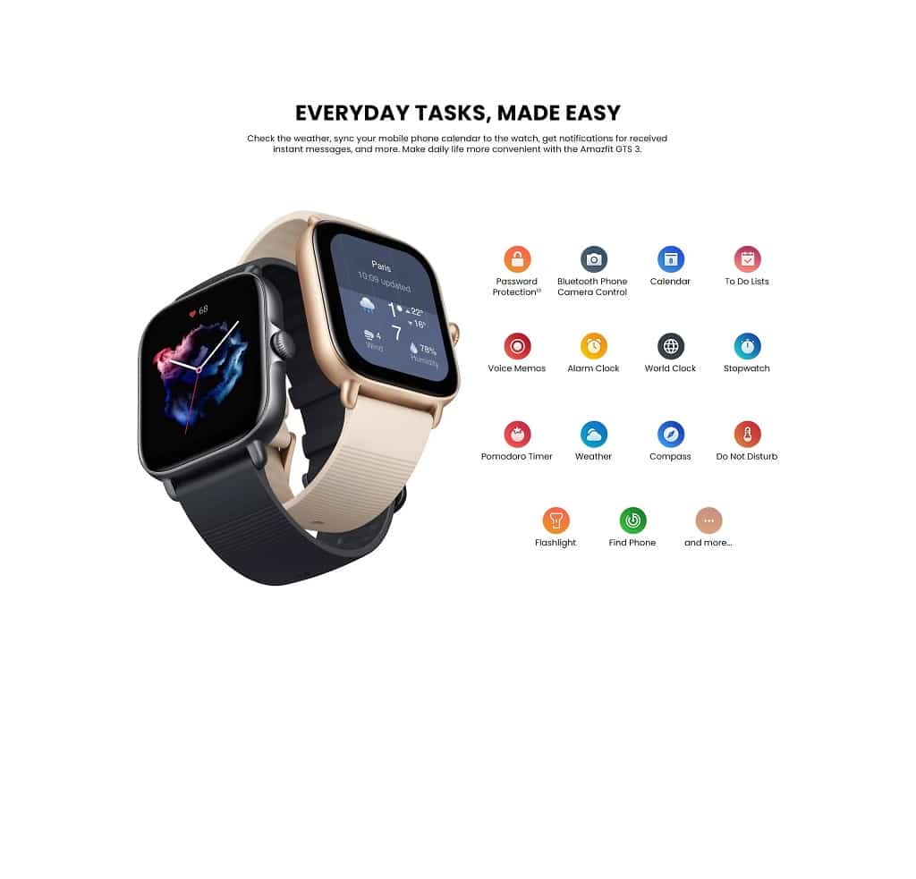zopic Amazfit GTS 3 Smartwatch with Heart Rate, SpO2, Sleep, Stress, Female Cycle Monitoring, Sports Watch with 150+ Sports Modes, GPS, 5 ATM Waterproof | zopic