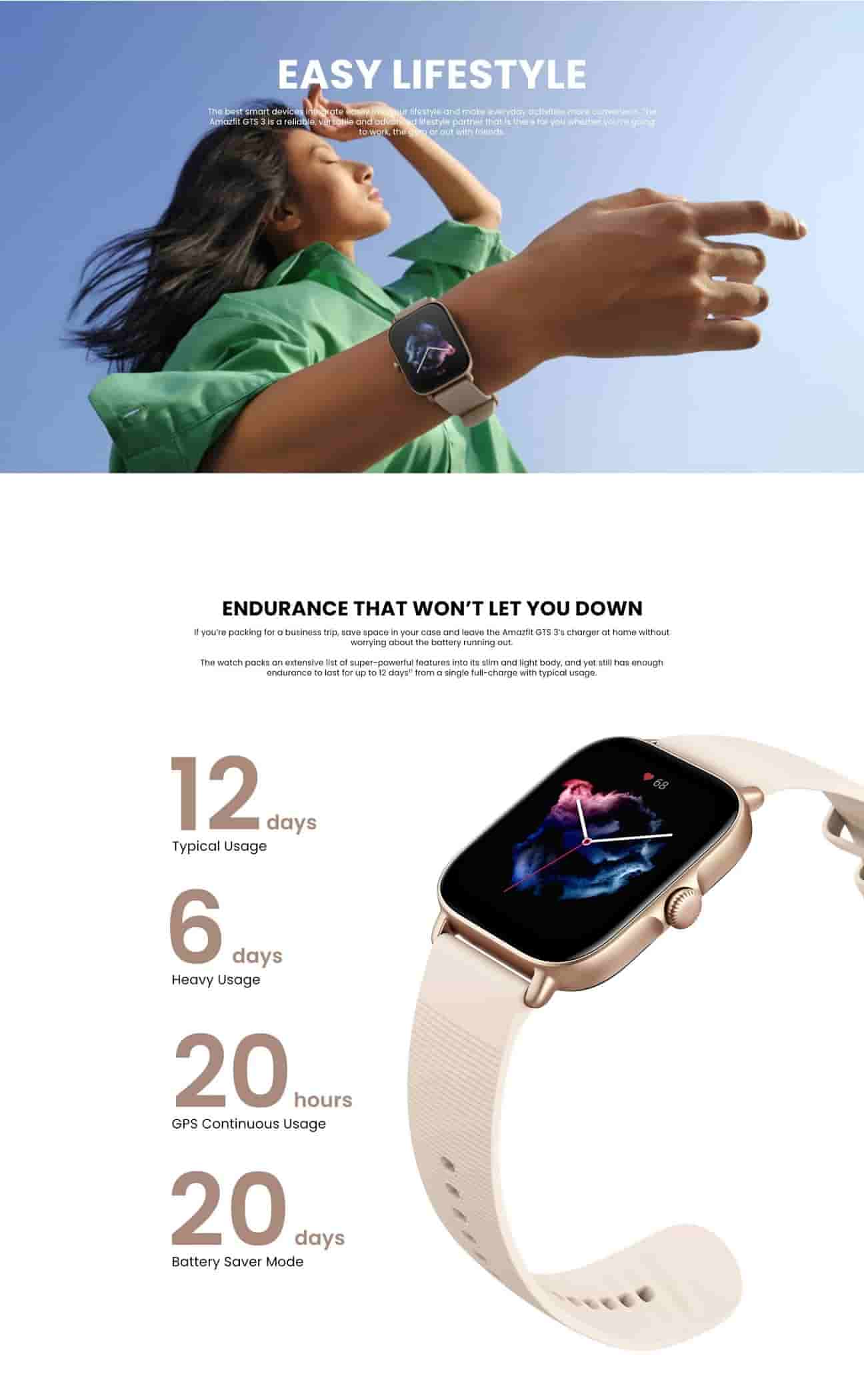 zopic Amazfit GTS 3 Smartwatch with Heart Rate, SpO2, Sleep, Stress, Female Cycle Monitoring, Sports Watch with 150+ Sports Modes, GPS, 5 ATM Waterproof | zopic