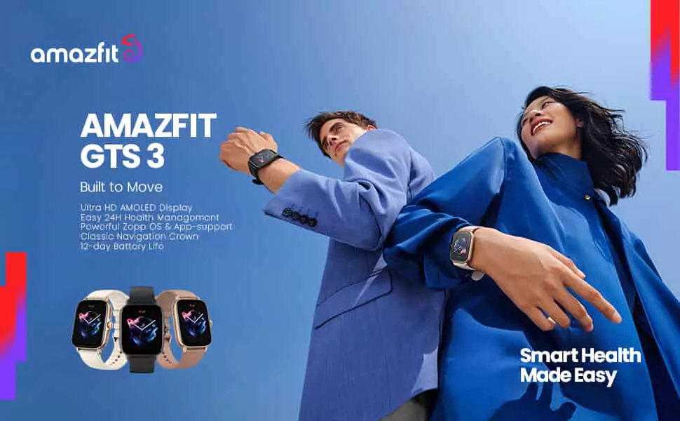 zopic Amazfit GTS 3 Smartwatch with Heart Rate, SpO2, Sleep, Stress, Female Cycle Monitoring, Sports Watch with 150+ Sports Modes, GPS, 5 ATM Waterproof | zopic