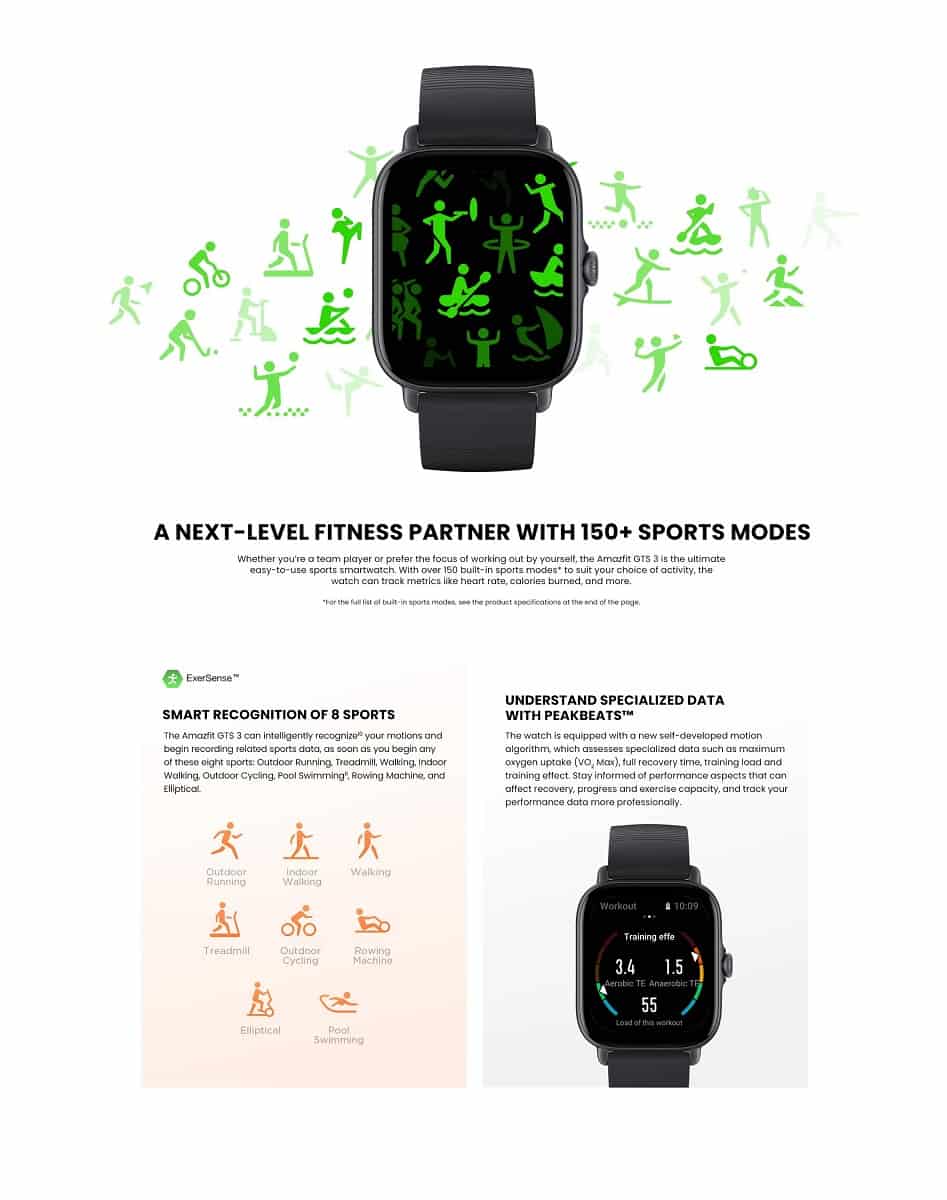 zopic Amazfit GTS 3 Smartwatch with Heart Rate, SpO2, Sleep, Stress, Female Cycle Monitoring, Sports Watch with 150+ Sports Modes, GPS, 5 ATM Waterproof | zopic