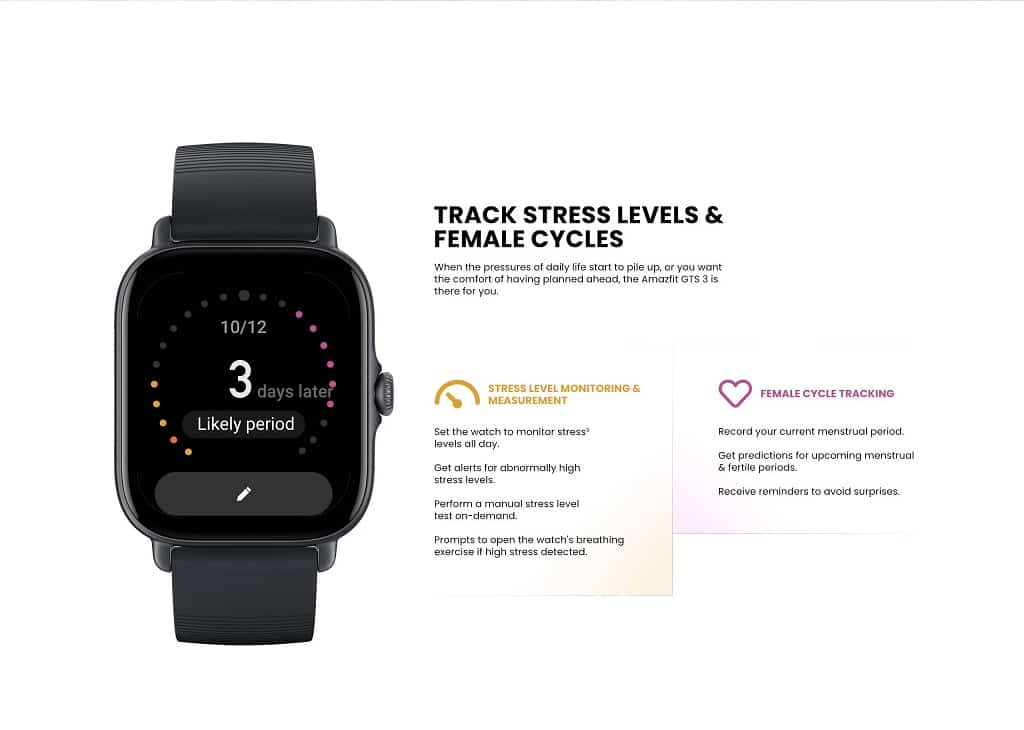 zopic Amazfit GTS 3 Smartwatch with Heart Rate, SpO2, Sleep, Stress, Female Cycle Monitoring, Sports Watch with 150+ Sports Modes, GPS, 5 ATM Waterproof | zopic