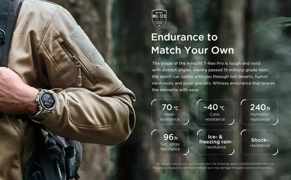 zopic Amazfit T-Rex Pro Smartwatch Fitness Watch with SpO2, Heart Rate, Sleep Monitor, Sports Watch with Over 100 Sports Modes, 10 ATM Waterproof, 18 Day Battery Life, GPS | zopic