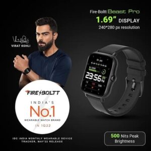 Fire-Boltt Beast Pro Smartwatch Bluetooth Calling 1.69” (4.29cm) with Voice Assistance, Local Music, Voice Recorder, Spo2 Full HD Touch Smartwatch with TWS Pairing