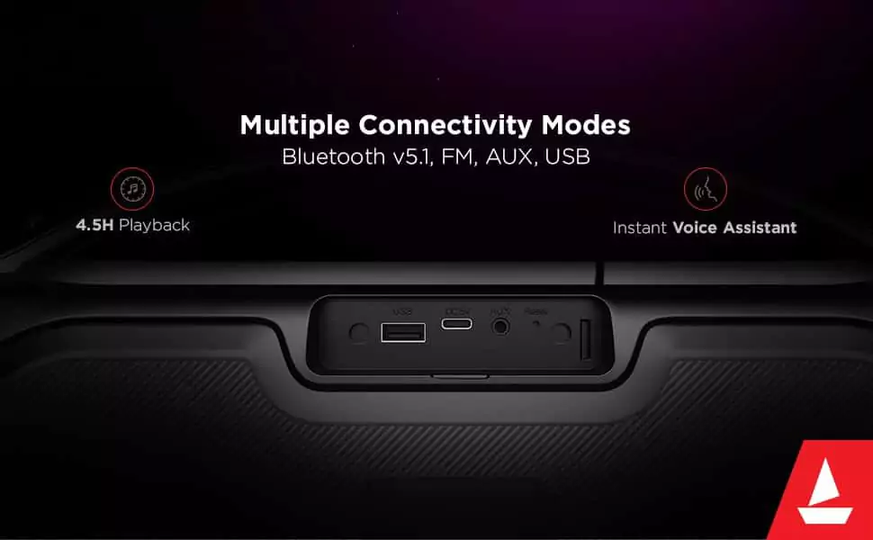 zopic Boat Party pal 50 Speaker Dynamic RGB LEDs to Set The Vibe, Charging Time 4.5 Hours, IPX5 Water Resistant, 20W Bluetooth, Standby Time 6 Month, Battery 3000 mAh | zopic