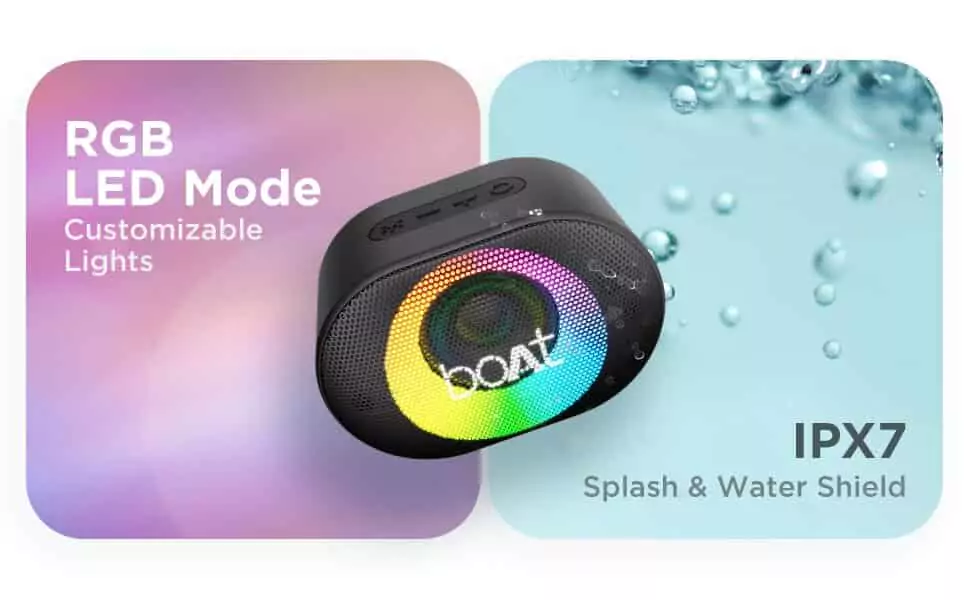 zopic boAt Stone 250 Portable Wireless Speaker with 5W RMS Immersive Audio, RGB LEDs, Up to 8HRS Playtime, IPX7 Water Resistance, Multi-Compatibility Modes | zopic
