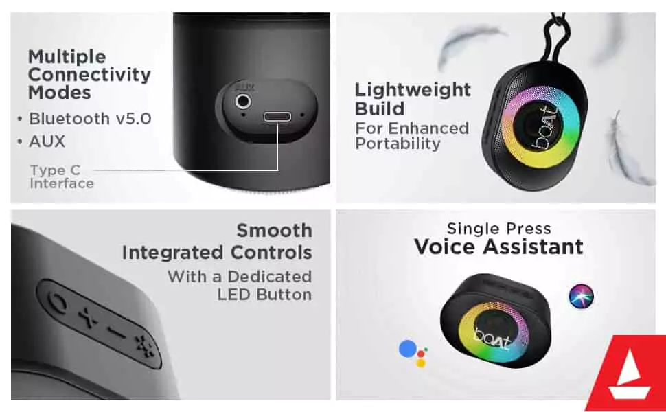 zopic boAt Stone 250 Portable Wireless Speaker with 5W RMS Immersive Audio, RGB LEDs, Up to 8HRS Playtime, IPX7 Water Resistance, Multi-Compatibility Modes | zopic