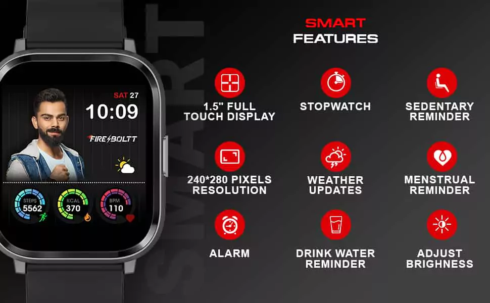 zopic Fire-Boltt Ninja 2 Max 1.5" Full Touch Display, SpO2, Heart Rate, 20 Sports Mode & Sleep Monitor, Gesture,Camera & Music Control, IP68 Dust & Sweat Resistance