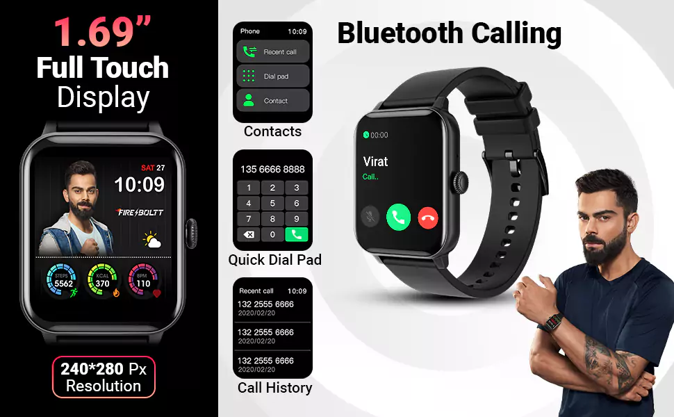 zopic Fire-Boltt Ninja Calling 1.69"(42.9cm) Full Touch Bluetooth Calling Smartwatch with 30 Sports Mode, SpO2, Heart Rate Monitoring & AI Voice Assistant, Free Size