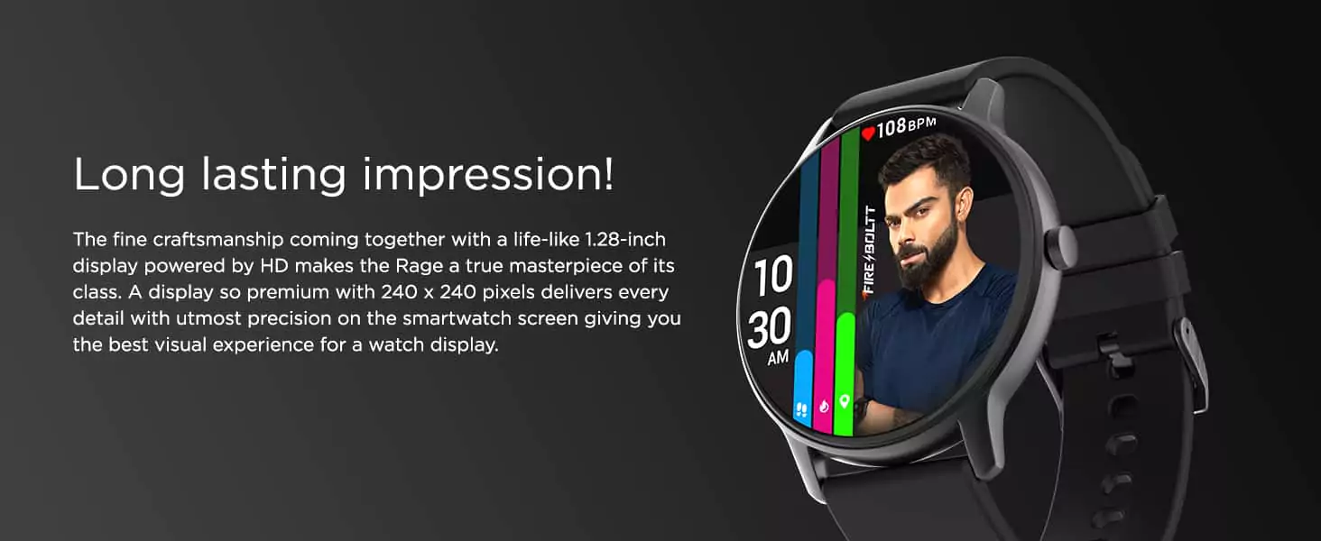zopic Fire-Boltt Rage Smartwatch Full Touch 1.28” Display & 60 Sports Modes with IP68 Rating, Sp02 Tracking, Over 100 Cloud Based Watch Faces, Free Size