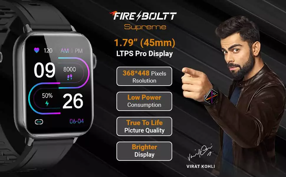 zopic Fire-Boltt Supreme Smart Watch SPO2, BP, Heart Rate, 1.79 inch HD Full Touch Industry Largest Screen, 3ATM Waterproof