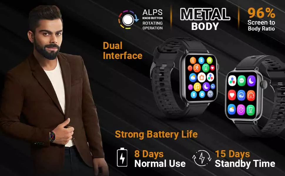 zopic Fire-Boltt Supreme Smart Watch SPO2, BP, Heart Rate, 1.79 inch HD Full Touch Industry Largest Screen, 3ATM Waterproof