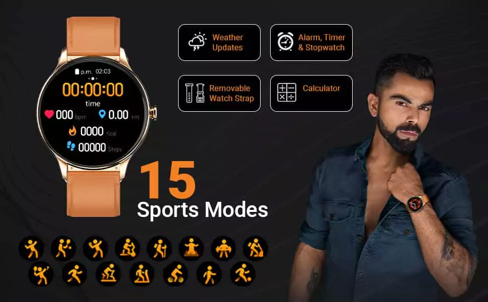 zopic Fire-Boltt Terra AMOLED Always ON 390*390 Pixel Full Touch Screen, Spo2 & Heart Rate Monitoring Smartwatch with Custom Widget Shortcuts - Brown, Large (BSW019)