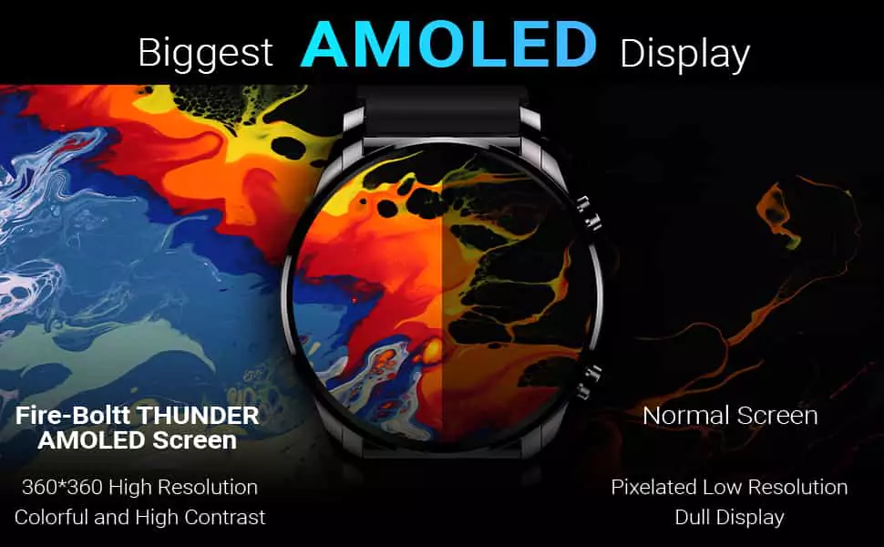 zopic Fire Boltt Thunder Smartwatch Bluetooth Calling Full Touch 1.32inch(3.3cm) Amoled LCD with SpO2, Heart Rate & Sleep Monitoring, 30 Sports Modes,Free Size