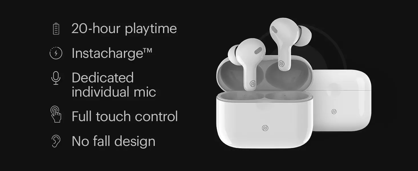 Noise Air Buds+ Truly Wireless Earbuds with Instacharge & Hypersync Technology, Silicone tip, Superb Calling & 20 Hour Playtime | zopic