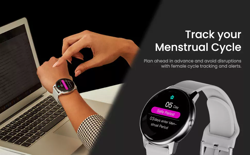Ambrane Curl Smartwatch with 15 Days Battery Life, 1.28” LucidDisplay, 24*7 Health Monitoring, Menstruation Tracking & Multiple Sports Modes | zopic