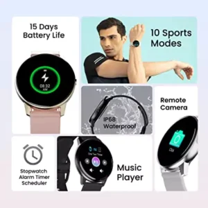 Ambrane Curl Smartwatch with 15 Days Battery Life, 1.28” LucidDisplay, 24*7 Health Monitoring, Menstruation Tracking & Multiple Sports Modes