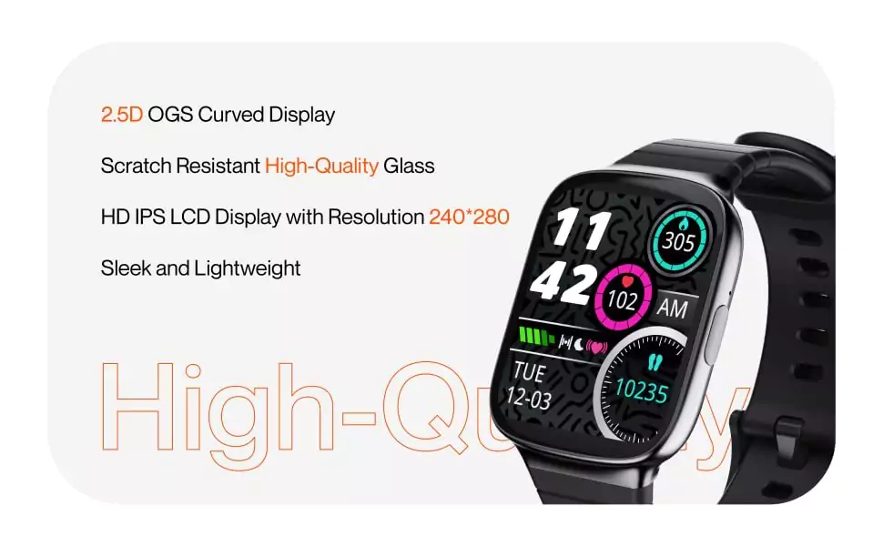 Ambrane Edge Smartwatch with 500 Nits Brightness Lucid Display, Real-Time Health Monitoring, Stress Tracking, Multiple Sports Modes, 7-Day Battery | zopic