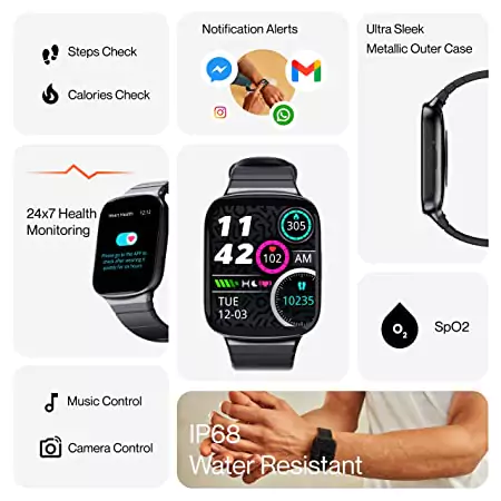 Ambrane Edge Smartwatch with 500 Nits Brightness Lucid Display, Real-Time Health Monitoring, Stress Tracking, Multiple Sports Modes, 7-Day Battery | zopic