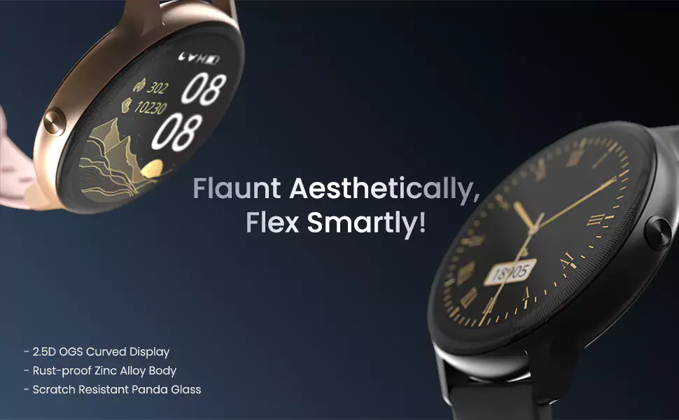 Ambrane Sphere Smartwatch Brightness Lucid Display, 7 Days Battery, SpO2, 24*7 Heart Monitoring, Steps, Calories, 17 Sports Mode, IP68 Resistant | zopic