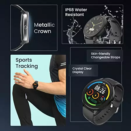 Ambrane Sphere Smartwatch Brightness Lucid Display, 7 Days Battery, SpO2, 24*7 Heart Monitoring, Steps, Calories, 17 Sports Mode, IP68 Resistant | zopic
