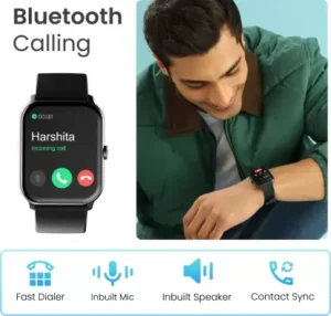 Ambrane Wise-Eon Smartwatch 1.69″ Lucid Display, Bluetooth calling, Battery 10 Days, In built Games, Customizable Watch, Voice Assistance, IP68