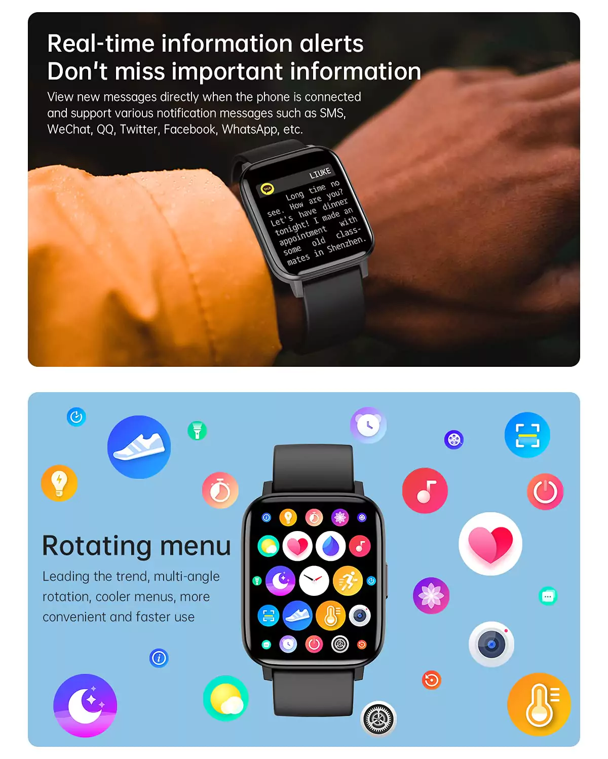 Minix Hawk Smartwatch with Message Reminder, Blood Pressure Heart & SpO2 Monitoring, Sleep Monitor & Water Resistance, 7 Days Battery Life