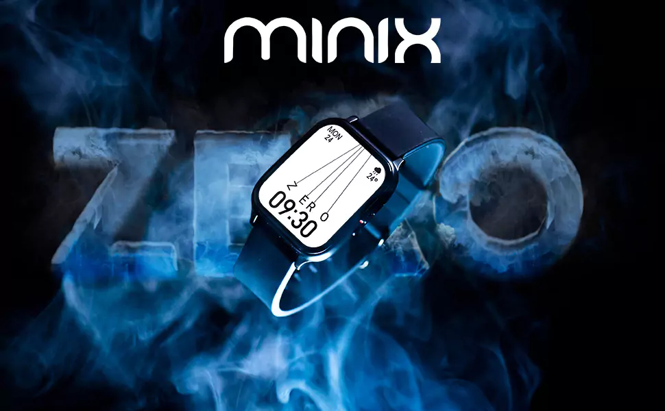 Minix Zero Smartwatch with 20 Days Battery Life & Wireless Charger ,1.7 Full Touch HD Display,8 Sports Modes, IP67 Water Resistant | zopic