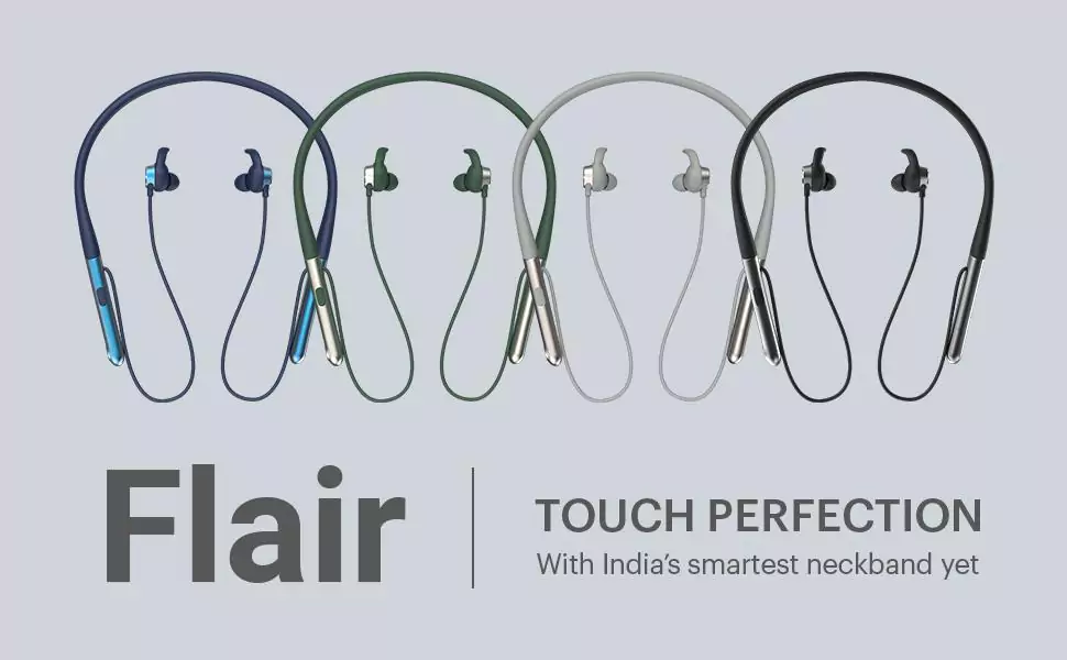 Noise Flair in-Ear Wireless BT Smart Neckband Earphone with Touch Controls, 35 Hour Playtime, Environmental noise Cancellation with Dual mic, Fast Charging | zopic