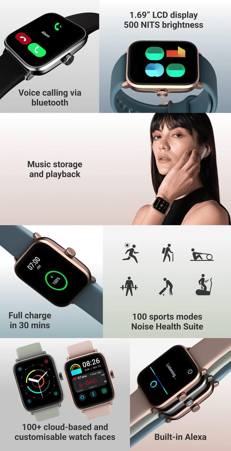 Noise ColorFit Pro 3 Alpha Bluetooth Calling Smartwatch with Fast Charging, 1.69"(42cm) Display, 80+ Songs Storage, 100 Sports Modes, Battery 5 days | zopic