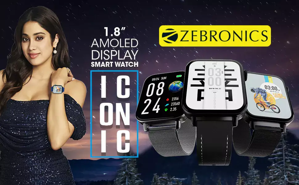 Zebronics Iconic Smartwatch with Bluetooth Calling, 4.52cm (1.8"), Always ON Display, 100+ Watch Faces, 100+ Sport Modes, Built-in Games | zopic
