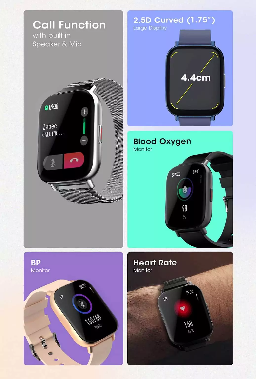 Zebronics ZEB FIT7220CH Smartwatch Fitness with Call Function via Built-in Speaker, 2.5D Curved Glass, Square Display, Metal Body, 7-Day Data Storage | zopic